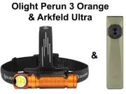Olight Arkfeld Ultra Olive Green 3-in-1 EDC Flashlight & Perun 3 Orange Flashlig