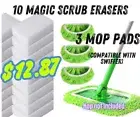 Magic Sponge Erasers + Washable Mop Pads, Swiffer Sweeper, Floor Cleaning