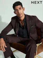Burgundy Red Tailored Fit Trimmed Satin Edge Tuxedo Suit Jacket (B22118) | $90