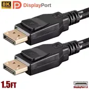 1.5FT DisplayPort DP 1.4 Male to Male Cable Braided 8K@60Hz HBR3 32.4Gbps HDR PC