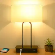 3-Way Dimmable Touch Control Table Lamp with 2 USB Ports and AC Power White