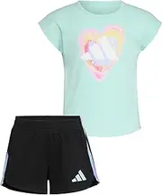 [adidas] Girls Graphic Tee Shirt and Mesh Short Set