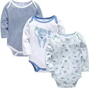 [kavkas] Long Sleeve Baby Bodysuit for Boys and Girls Newborn Cotton Vests Undershirts Infant Solid One Piece Baby Clothes 3 Pack (0-24M)
