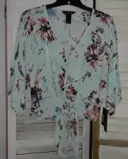 Ali Miles Women's Blouse Size Large Petite Beautiful Floral Knot Tie Front