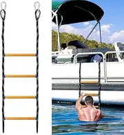 Boat Rope Ladder, Heavy Duty Climbing Rope 180KG Strength, 14mm Reinforced Polyester Line, Rigid Resin Step Design, Outdoor Ladder for Inflatable Boat, Kayak, Motorboat, Canoeing (4 Step)