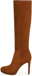 Modatope Knee High Boots Women Platform Boots Pointed Toe Tall Boots 4 In Stiletto High Heel Long Boots Side Zipper Dress Knee High Boots, Brown Suede, 7