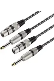 XLR Female to 1/4 Inch TS Cables 10 FT/2Pack Nylong Braided XLR 3 Pin Female ...