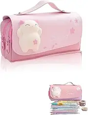 Honwor Pink Multi-Compartment Pencil Case for Students & Adults - Organize Pens, Makeup, Stationery | Large Capacity School & Desk Organizer