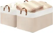 Extra Large 22" x 15" x 13" Foldable Fabric Storage Baskets in White & Khaki