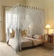 Mosquito Net Bed Canopy Frame, Queen Size Bed Canopy Frame with Bed Curtains, Metal Canopy Bed Frame, for Full Size Bed, Easy to Install,Gray,Queen L