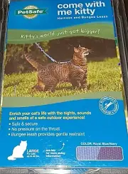 PetSafe COME WITH ME KITTY Cat Harness & Bungee Leash Blue, Large, BRAND NEW