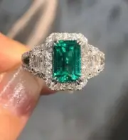 2.40 Ct Octagon Natural Emerald diamond Woman s Ring 14Ksolid white gold