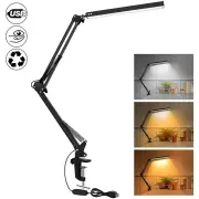 10W LED Desk Lamp with Clamp Adjustable Swing Arm Dimmable 10 Brightness Levels 3 Color Modes Eye-Care Lighting for Home