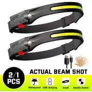 Headlamp COB LED Rechargeable Headlight Torch Work Light Bar Head Band USB D
