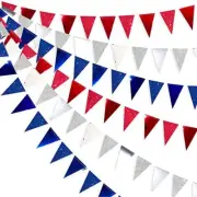 30 Ft Triangle Pennant Banner Bunting Hanging Paper Flag Red Silver Blue