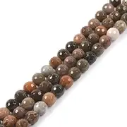 Natural Petrified Wood Fossil 8mm Gemstone Faceted Round Loose Strand Beads for DIY Necklace Bracelet Jewelry Making 15 Inch