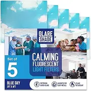GlareShade Fluorescent Light Covers for Ceiling Lights (5 Count) – Easy Install Magnetic Light Filters for Classroom and Office Provide Relief from Glare, Headaches, and Eyestrain – Sky Blue Cloud