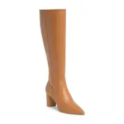 Stuart Weitzman Renegade Block Heel Leather Knee High Boots Almond Size 10 NWT