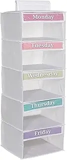 5-Shelf Weekly/Weekday Clothes Organizer for Kids (33”) School/Day of The Week, Monday Through Friday
