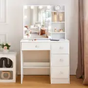 Vanity Makeup Desk With LED Light Bulbs,Vanity Dresser Mirror Dressing Table Set