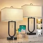 24'' Table Lamps Set of 2, USB C+A Ports & 3-Color Temperature, Modern Nightstan