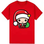100% Cotton Christmas Unisex T-shirt Adult Tee Mens Top Santa Xmas Party Custume - Santa's Little Helper (Red)