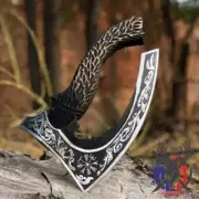 Viking Pizza Cutter Axe Hand-Forged Carbon Steel Ash-wood Handle With Sheath AU