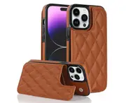 3 Cards Leather Case for iPhone 13 Pro Max, RFID Blocking Material to Protect Card Data - Brown