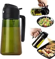 Oil Sprayer for Cooking - 2 in 1 Oil Dispenser and Sprayer, 470ml Olive Oil Spray Bottle with Non-Drip Pourer, Premium Glass for Kitchen, Air Fryer, Grilling & Salad