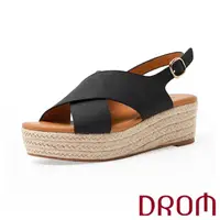 在飛比找momo購物網優惠-【DROM】厚底涼鞋 坡跟涼鞋 交叉涼鞋/歐美時尚素面交叉草