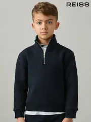 Reiss Navy Ashby 9-13 yrs Cotton-Blend Half-Zip Funnel-Neck Jumper (AP0376) | $80