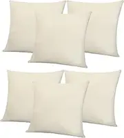 WANZELONYO Blank Pillow Covers 18x18Inch Sublimation Throw Pillow Cases Bulk for HTV Heat Transfer Vinyl Set of 6 Beige Linen