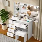 6 Drawers Stool Vanity Desk Set with Dimmer LED Mirror Dressing Table + Stool AU