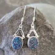 Offerings Sajen 925 SS One of a Kind Caribbean Druzy Dangle Earrings