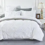Cotton White Diamond Pinch Pleated Pintuck Doona Quilt Cover Set