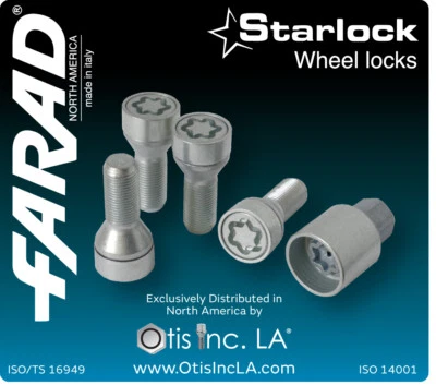 Farad Italian Made Starlocks Wheel Locks M14x1.25x33 Cone Seat, BLACK BMW MINI