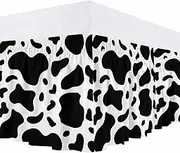 Wrap Around Bed Skirts for California King Beds, Milk Cow Print Modern Minimalist Style Black White Ruffle Bed Skirt with Adjustable Elastic Belts Easy Fit 16 Inch Drop