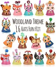Woodland Animal Themed Party Hats Making Kit c/w Chenille Stems & Stickers. Group Activities, DIY Art Craft Home Project. Birthday, Christmas, Easter & Fiesta Decoration for Kid