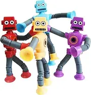 Bendable Robot Figures Set of 4, Flexible Suction Cup Men, Fidget Pop Tubes Sensory Toys for Girls and Boys