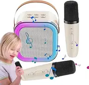 Karaoke Machine for Kids,Portable Speaker with LED Lights and 2 Wireless Microphones - Microphone Singing Speaker, Karaoke Machine for Home