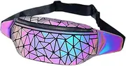 [RANSUU] Holographic Rave Fanny Pack Geometric Waist Pack for Women&Men, Flash Reflective Chest Bag Iridescent Belt Bum Bag for Travel, Festival, Running, Sports - NO.1