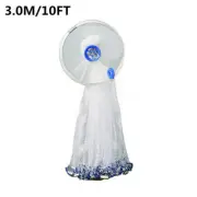 3m/ 10ft Fishing Cast Net Quick Throw Mesh Nylon Drawstring Chain Bottom Spread
