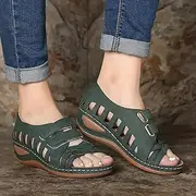 [JSMY] Wedge Sandals for Womens Summer Walking Sandals Platform Hollow Suede Slippers Orthopedic Flip Flops Beach Shoes Casual Comfort Wide Fit Sandals Anti Slip Shoe,Green,US5/EU36