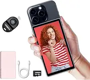 Shimbol CP5 5" Touch Screen Rear Camera Selfie Monitor Alloy Shell iPhone Mini Monitors for iPhone Android Phone Vlogging with Magnetic Silicone Pink Case, Bluetooth Remote