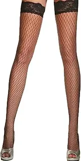 [Yummy Bee] Fishnet Stockings for Suspenders - Plus Size Fish Net Stockings - Size 8-24 Lace Top Stockings