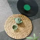Kitchen Round Rattan Natual Straw Dining Table Cups Mat Home Decor