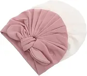 [Ipetboom] 2pcs Baby Cotton Hats Big Bow Knotted Turban Baby Girl Infant Beanie Soft Toddler Cap Toddler Hospital Hat for Winter