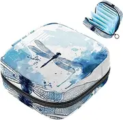 Period Bag,Sanitary Napkin Storage Bag,Watercolor Blue Hello Dragonfly,Tampon Bag for Purse