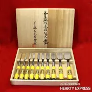 Japanese Chisel Set of 10 Iomura Oiire Nomi Gumi Handle Triple Bevel Boxed Japan