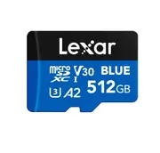Lexar BLUE microSDXC UHS-I Card 512GB 512GB - C10, A2, UHS-I(U3), V30, up to 160MB/s read Multi-Card 3-in-1 USB 3.1 Reader marked with Rev B LMSBLUE512G-BNANG